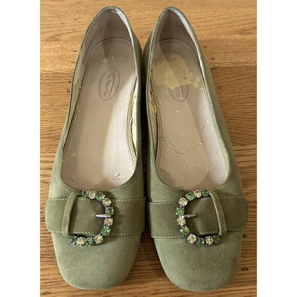 Vintage Talbot’s Lime Green Flats -Square Toe Rhinestone Buckle Size 7 Y2K READ - Picture 1 of 7